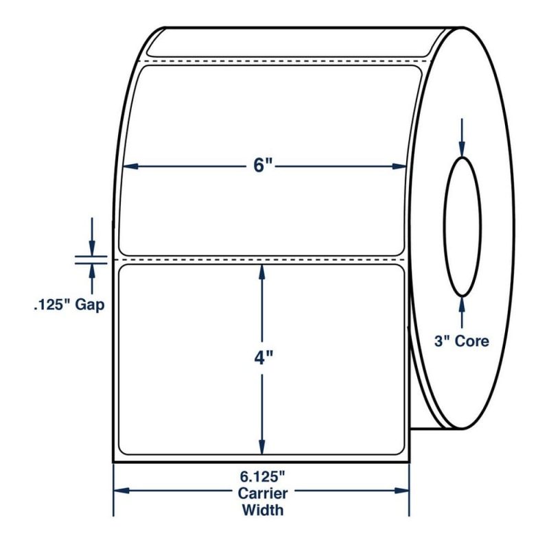 6" x 4" White General Purpose Thermal Transfer Labels, Perfed, 1,500 per roll (4 Rolls per Carton)