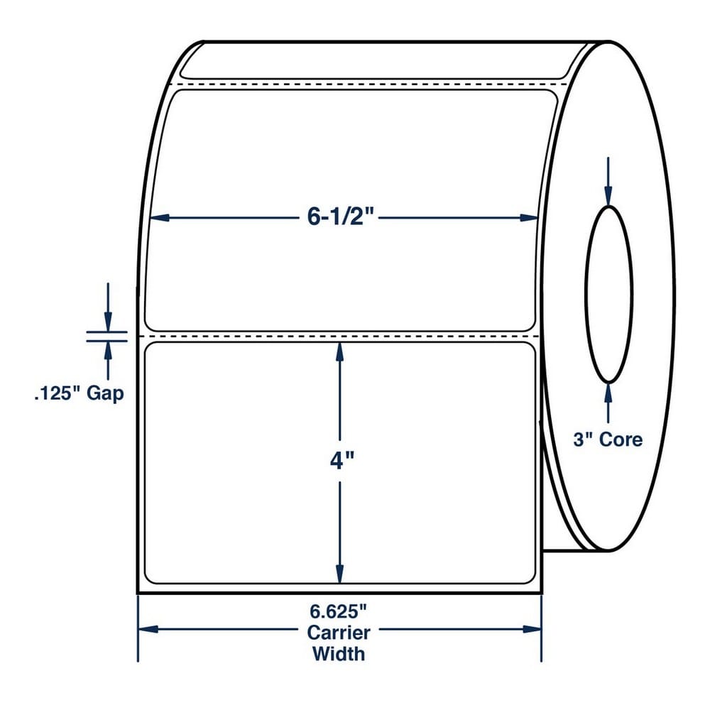6.5" x 4" White General Use Label w/ Perf Thermal Transfer Labels, Perfed, 1500 per roll (4 Rolls per Carton) - Image 2