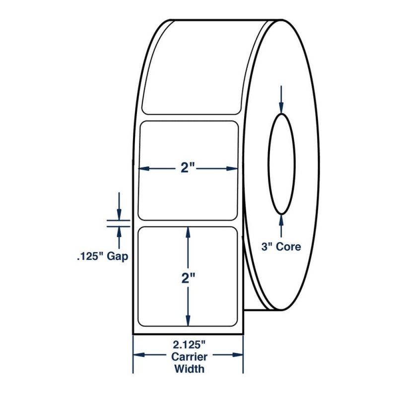 2" x 2" White General Purpose Thermal Transfer Labels, No Perforation , 2900 per roll (8 Rolls per Carton)