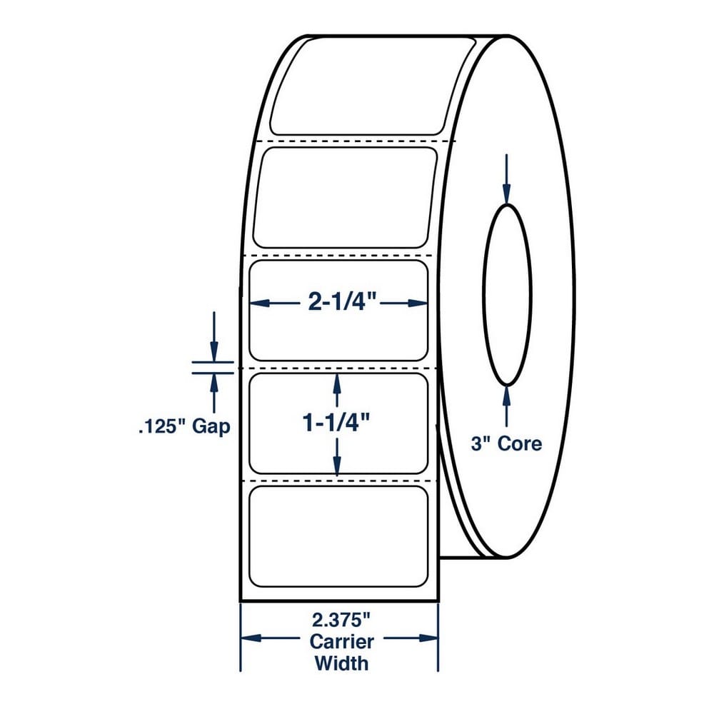 2.25" x 1.25" White General Purpose Thermal Transfer Labels, Perfed 4300 per roll (6 Rolls per Carton) - Image 2