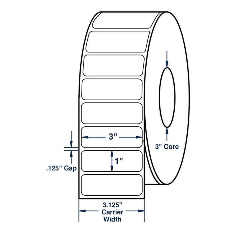 3" x 1" White General Use Thermal Transfer Labels, No Perforation, 5500 per roll (6 Rolls per Carton)
