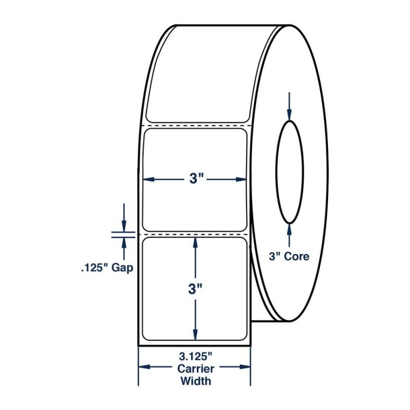 3" x 3" White General Purpose Label Thermal Transfer Labels, Perfed, 1950 per roll (6 Rolls per Carton)