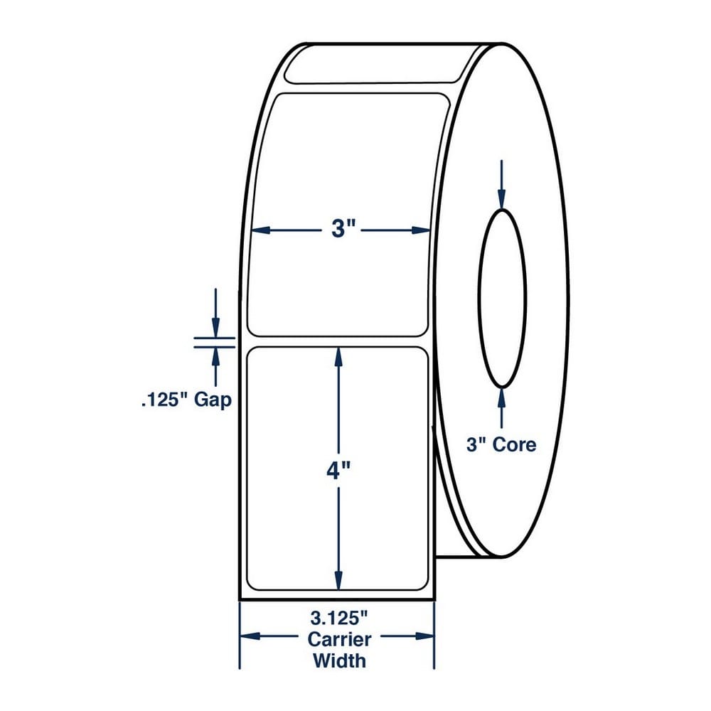 3" x 4" White General Use Thermal Transfer Labels, No Perforation, 1430 per roll (6 Rolls per Carton) - Image 2