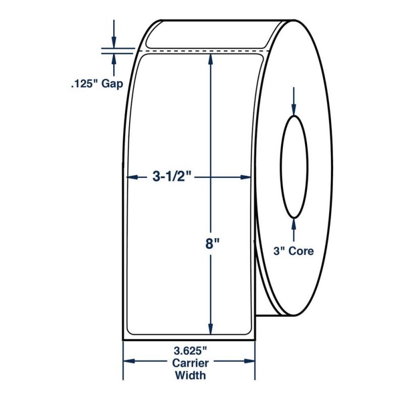3.5" x 8" White General Use Label Thermal Transfer Labels, Perfed, 750 per roll (6 Rolls per Carton)
