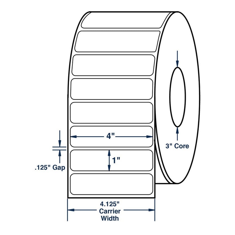 4" x 1" White General Purpose Thermal Transfer Labels, Non-Perforated, 5500 per roll (4 Rolls per Carton) - Image 2