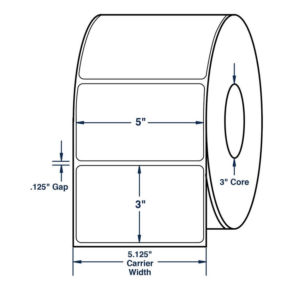 5" x 3" White General Use Thermal Transfer Labels, No Perforation, 1975 per roll (4 Rolls per Carton) - Image 2