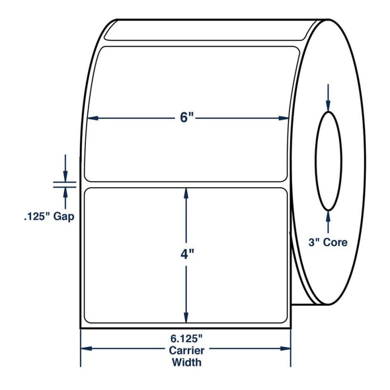 6" x 4" White General Purpose Thermal Transfer Labels, Non-Perforated, 1,500 per roll (4 Rolls per Carton)