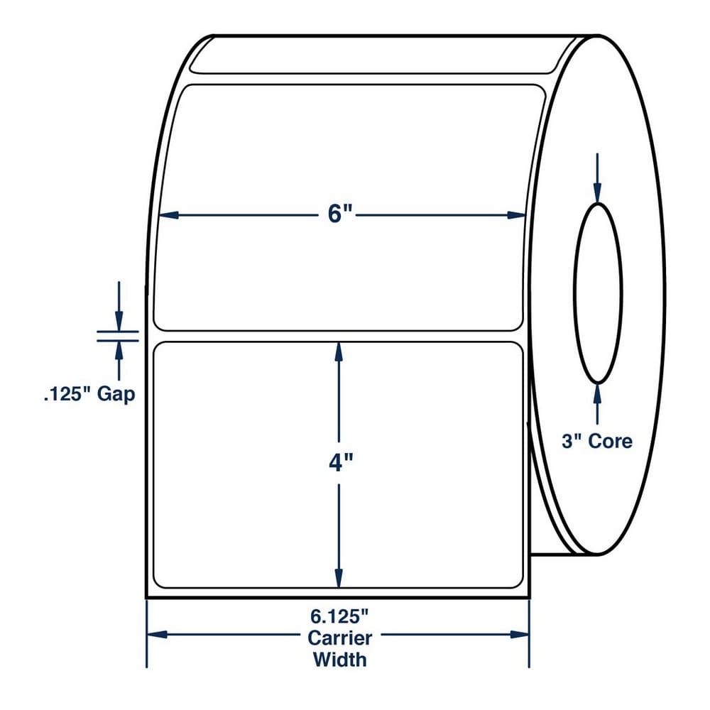 6" x 4" White General Purpose Thermal Transfer Labels, Non-Perforated, 1,500 per roll (4 Rolls per Carton)
