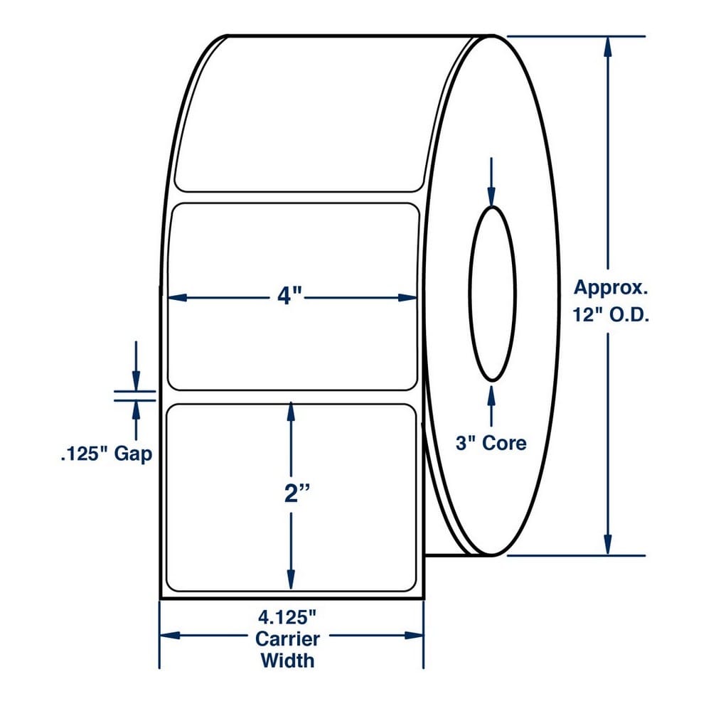 4" x 2" White Thermal Transfer Labels, 8200 per roll (2 Rolls per Carton) - Image 2