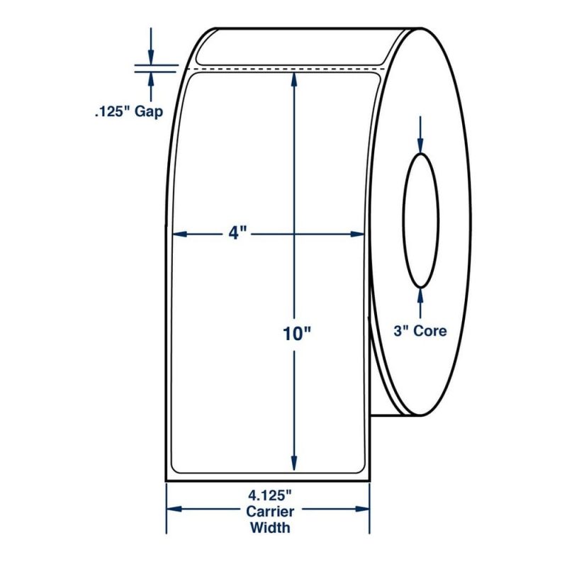 4" x 10" White Thermal Transfer Labels, 600 per roll (4 Rolls per Carton)