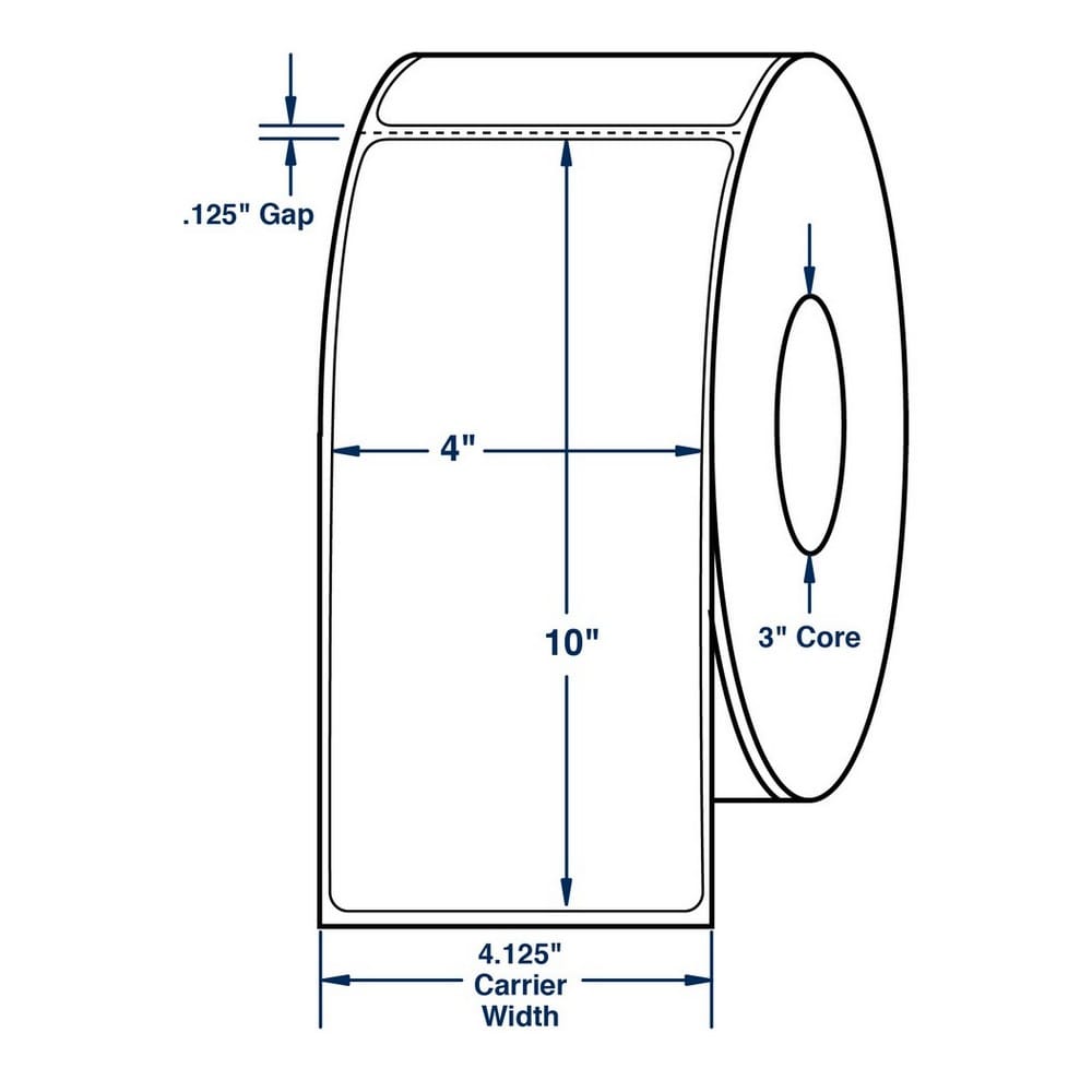 4" x 10" White Thermal Transfer Labels, 600 per roll (4 Rolls per Carton)