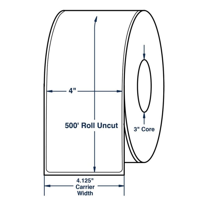 4" x 500" White Thermal Transfer Labels, 1 per roll (4 Rolls per Carton)