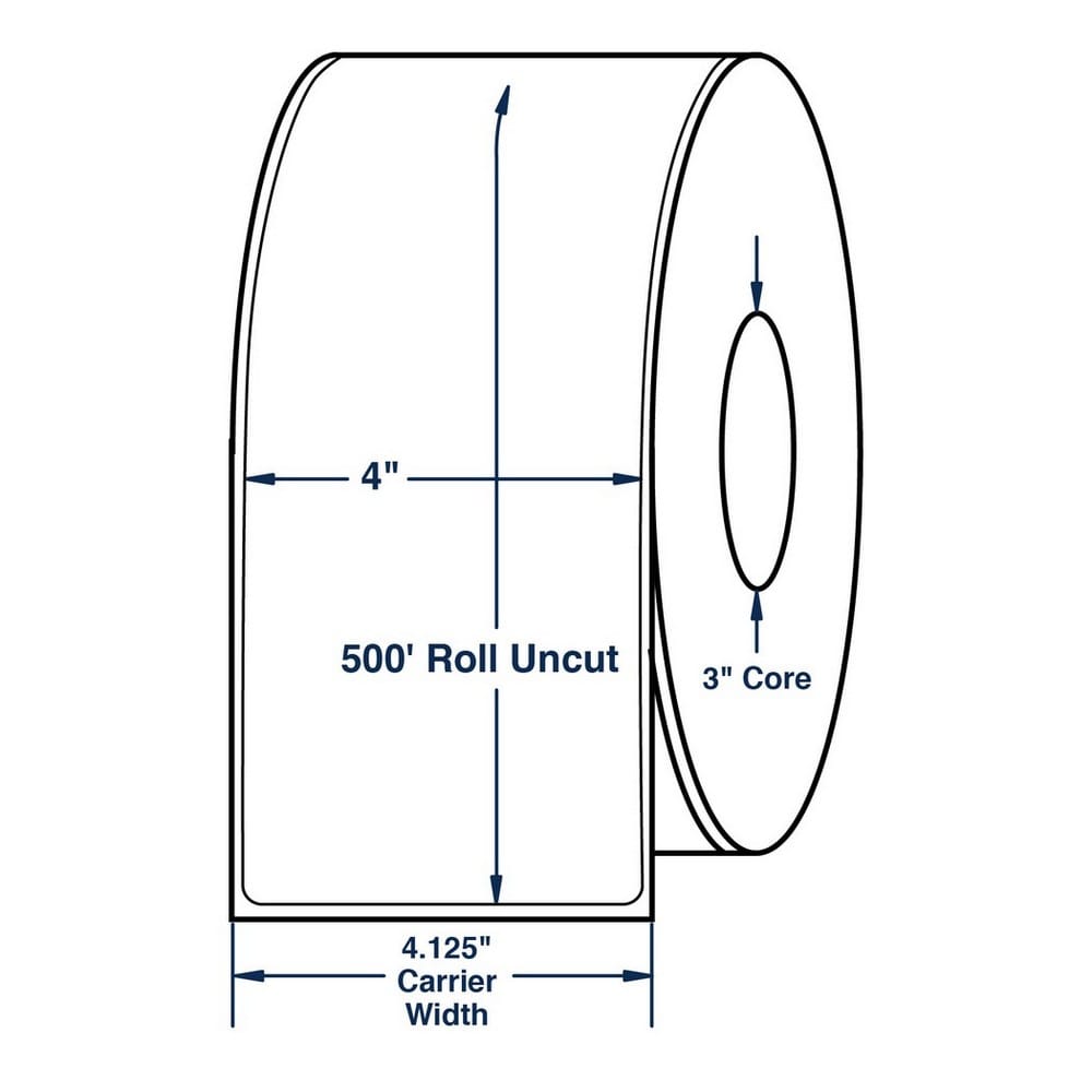4" x 500" White Thermal Transfer Labels, 1 per roll (4 Rolls per Carton)