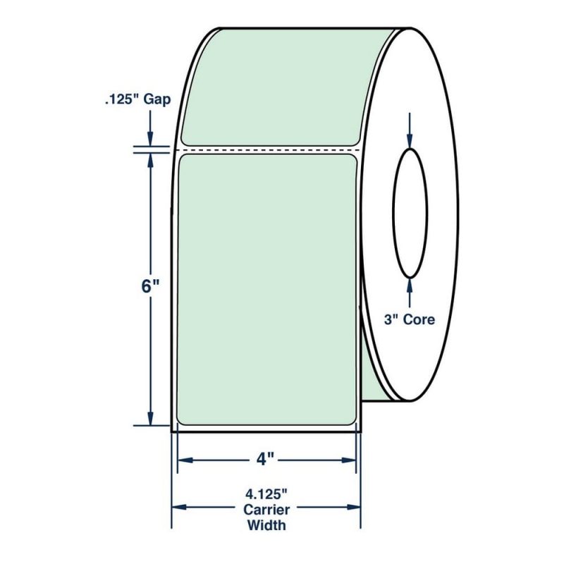4" x 6" Pastel Green General Use Label w/ Perf Thermal Transfer Labels, Perfed, 1000 per roll (4 Rolls per Carton)