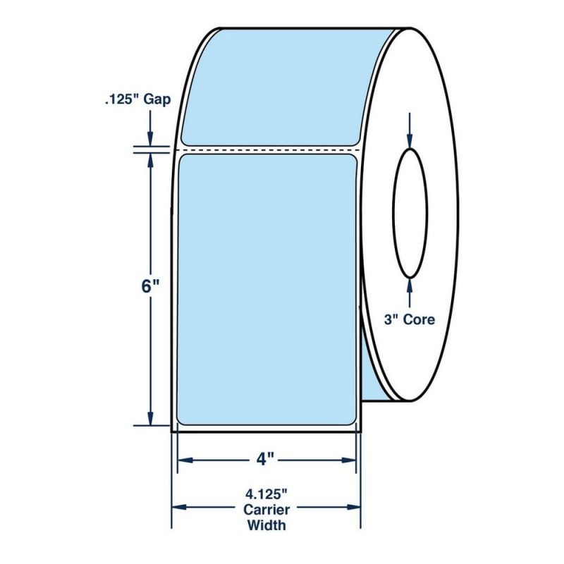 4" x 6" Pastel Blue General Use Label w/ Perf Thermal Transfer Labels, Perfed, 1000 per roll (4 Rolls per Carton)
