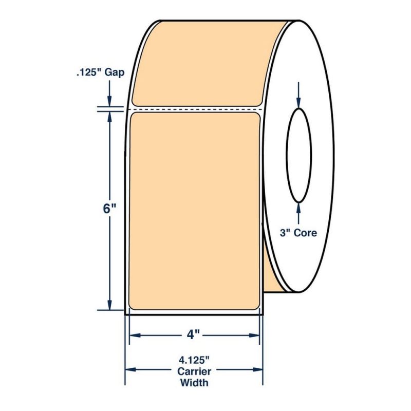 4" x 6" Pastel Orange General Use Label w/ Perf Thermal Transfer Labels, Perfed, 1000 per roll (4 Rolls per Carton)