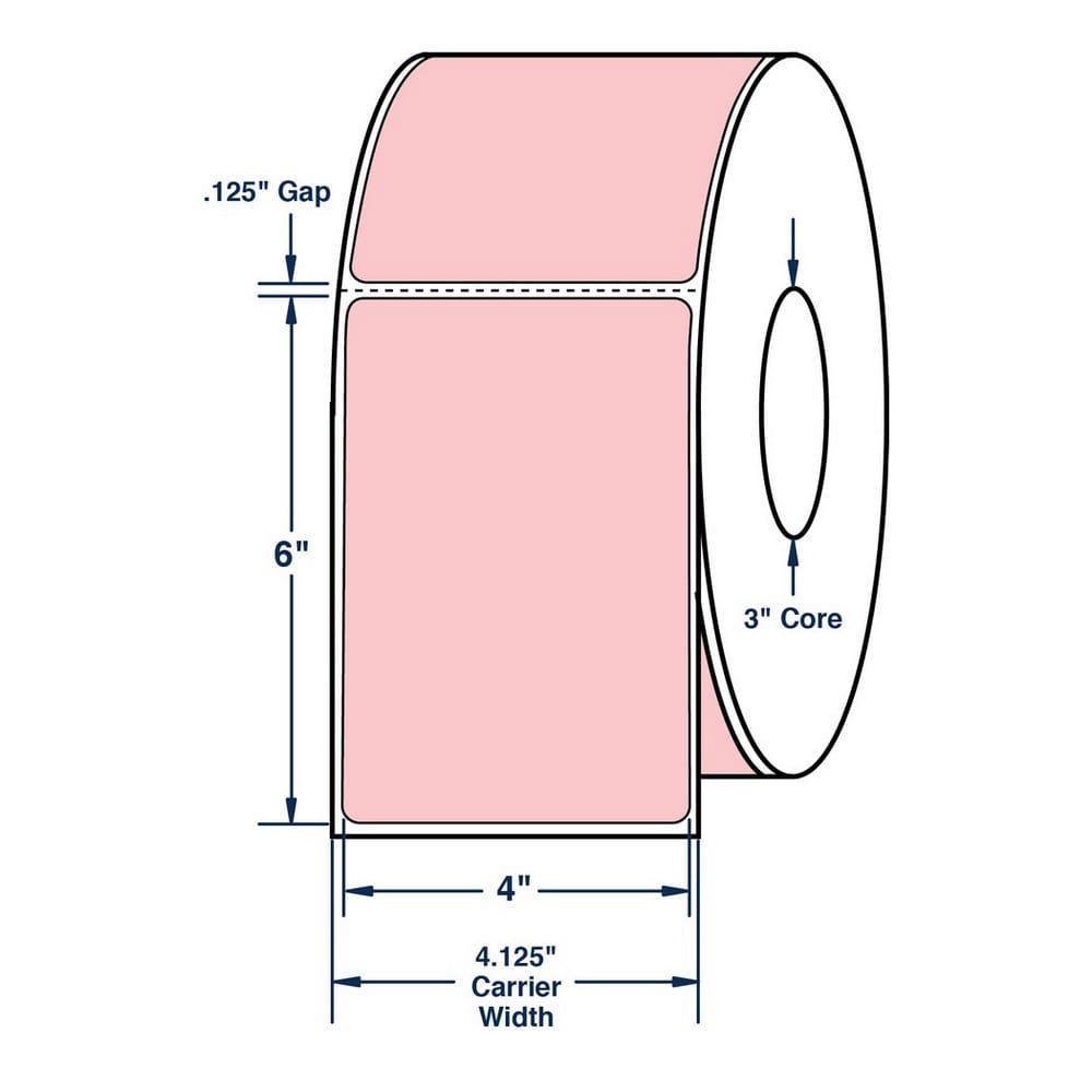 4" x 6" Pastel Pink General Use Label w/ Perf Thermal Transfer Labels, Perfed, 1000 per roll (4 Rolls per Carton) - Image 2