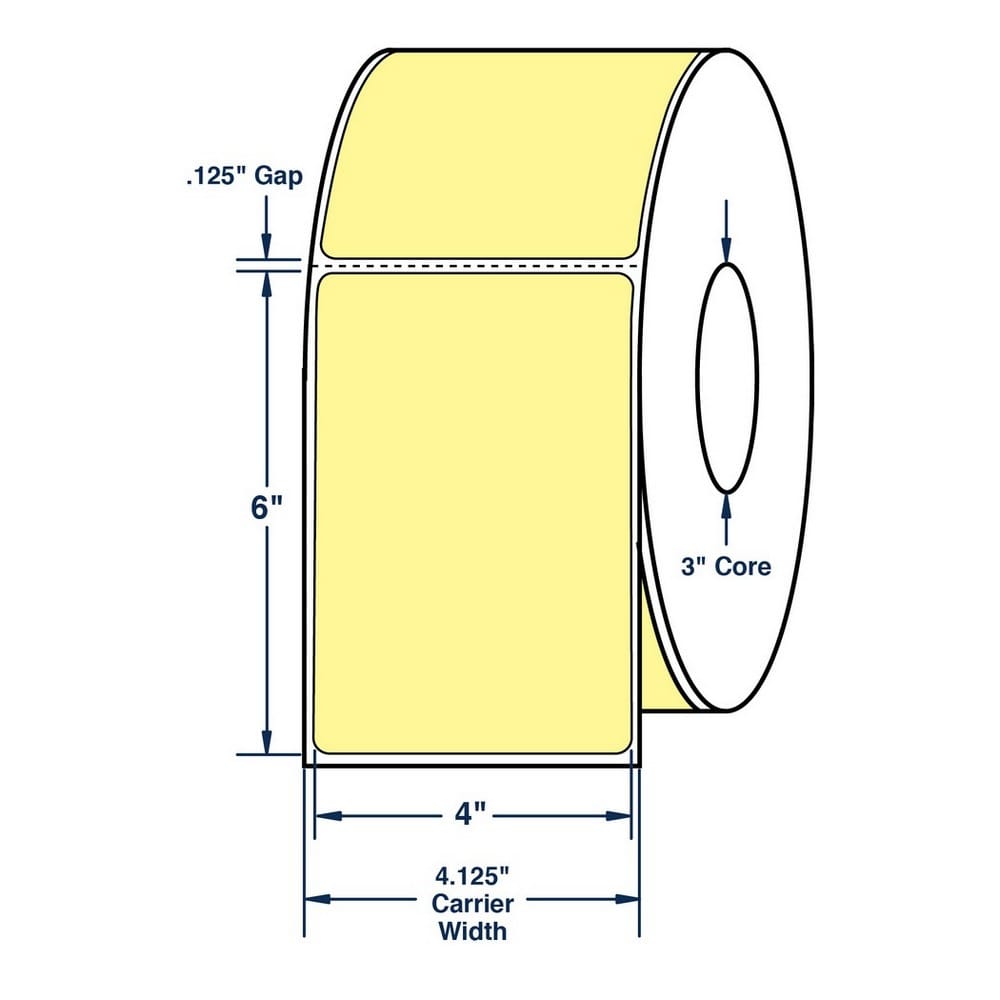 4" x 6" Pastel Yellow General Use Label w/ Perf Thermal Transfer Labels, Perfed, 1000 per roll (4 Rolls per Carton) - Image 2