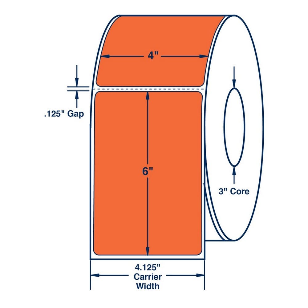 4" x 6" Orange Thermal Transfer Labels, 1000 per roll (4 Rolls per Carton) - Image 2