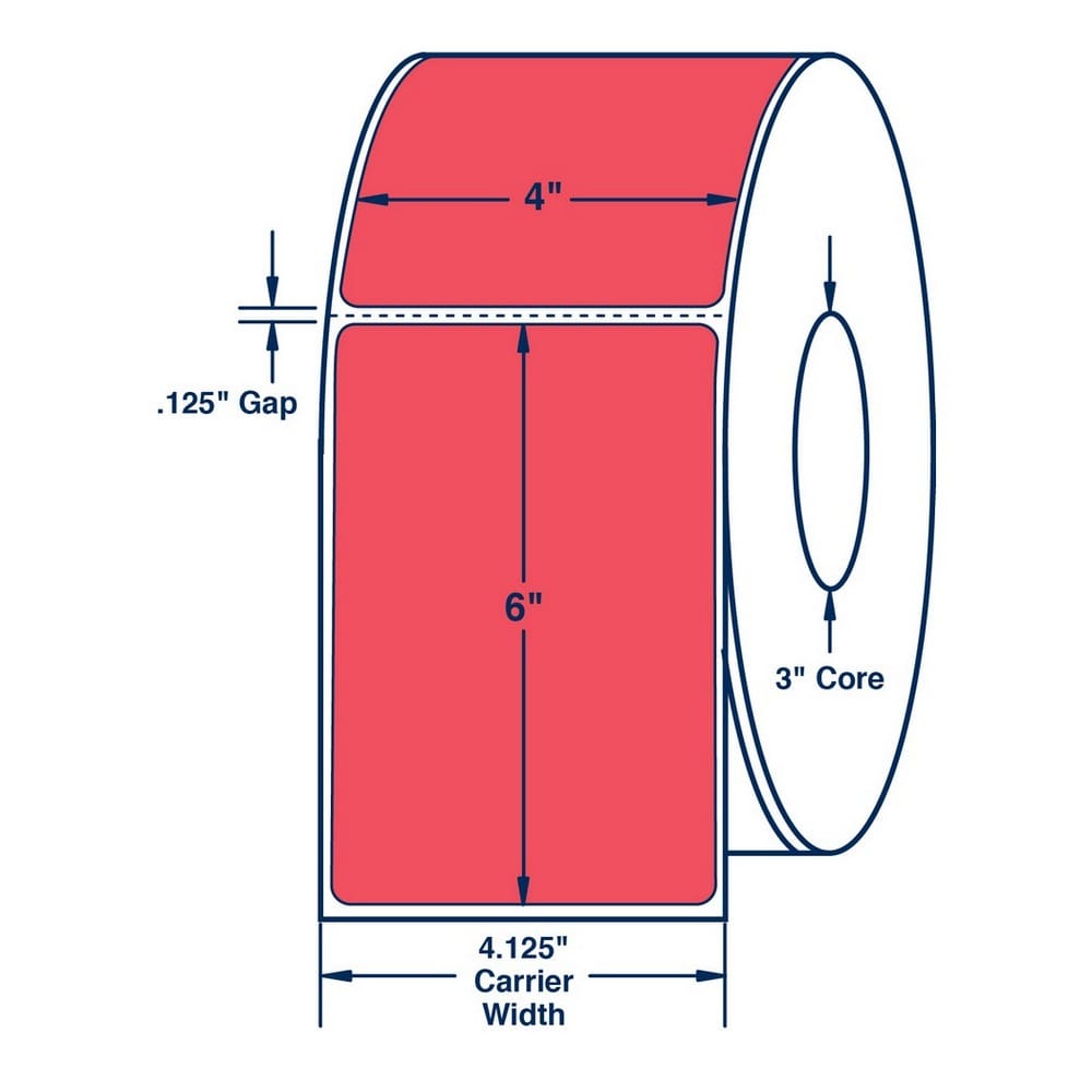 4" x 6" Red Thermal Transfer Labels, 1000 per roll (4 Rolls per Carton) - Image 2