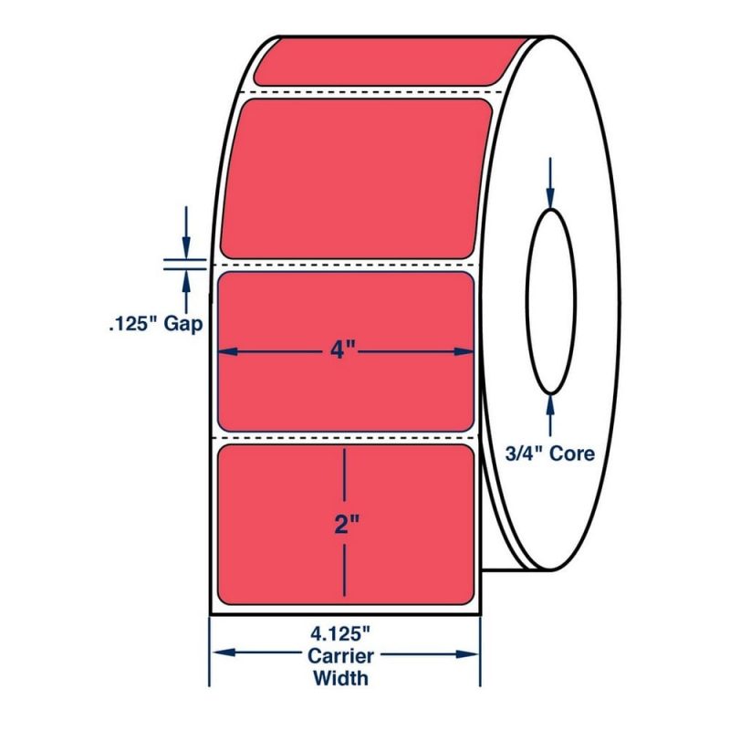 4" x 2" General Use Label w/ Perf Thermal Transfer Labels, Perfed, Red. 2900 per roll (4 Rolls per Carton)