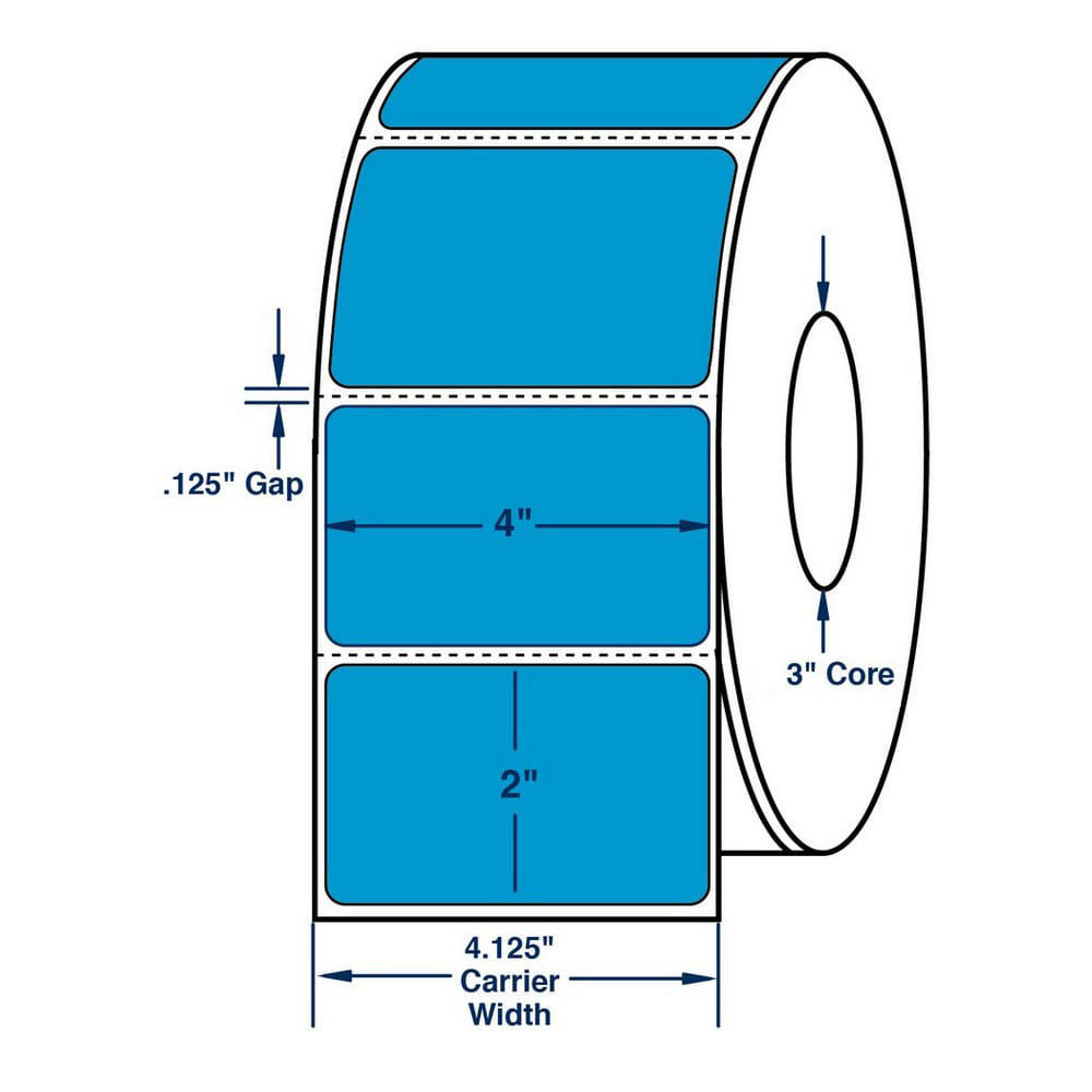 4" x 2" Fluorescent Blue Thermal Transfer Labels, 2900 per roll (4 Rolls per Carton)