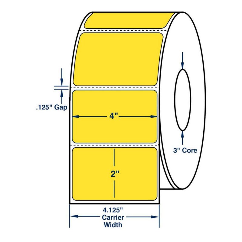 4" x 2" Fluorescent Yellow Thermal Transfer Labels, 2900 per roll (4 Rolls per Carton)
