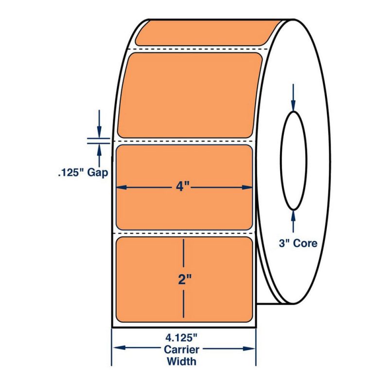 4" x 2" Fluorescent Orange Thermal Transfer Labels, 2900 per roll (4 Rolls per Carton)