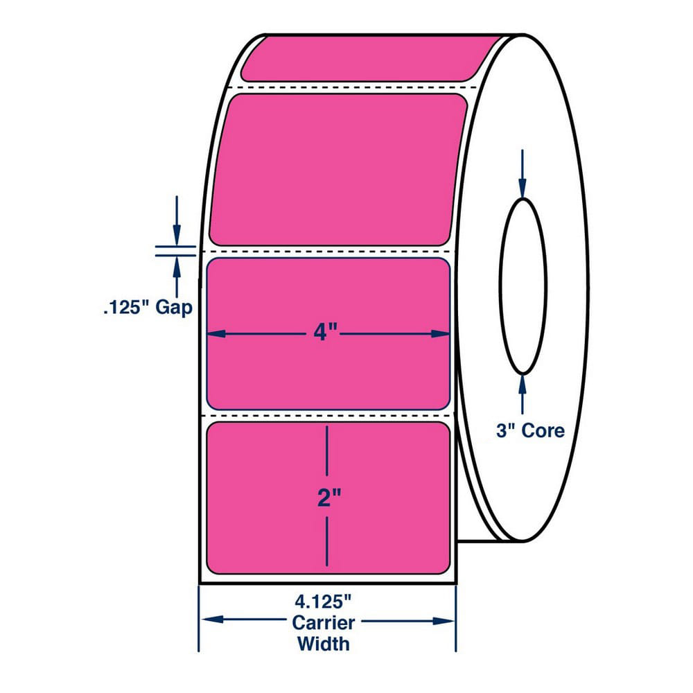 4" x 2" Fluorescent Pink Thermal Transfer Labels, 2900 per roll (4 Rolls per Carton) - Image 2