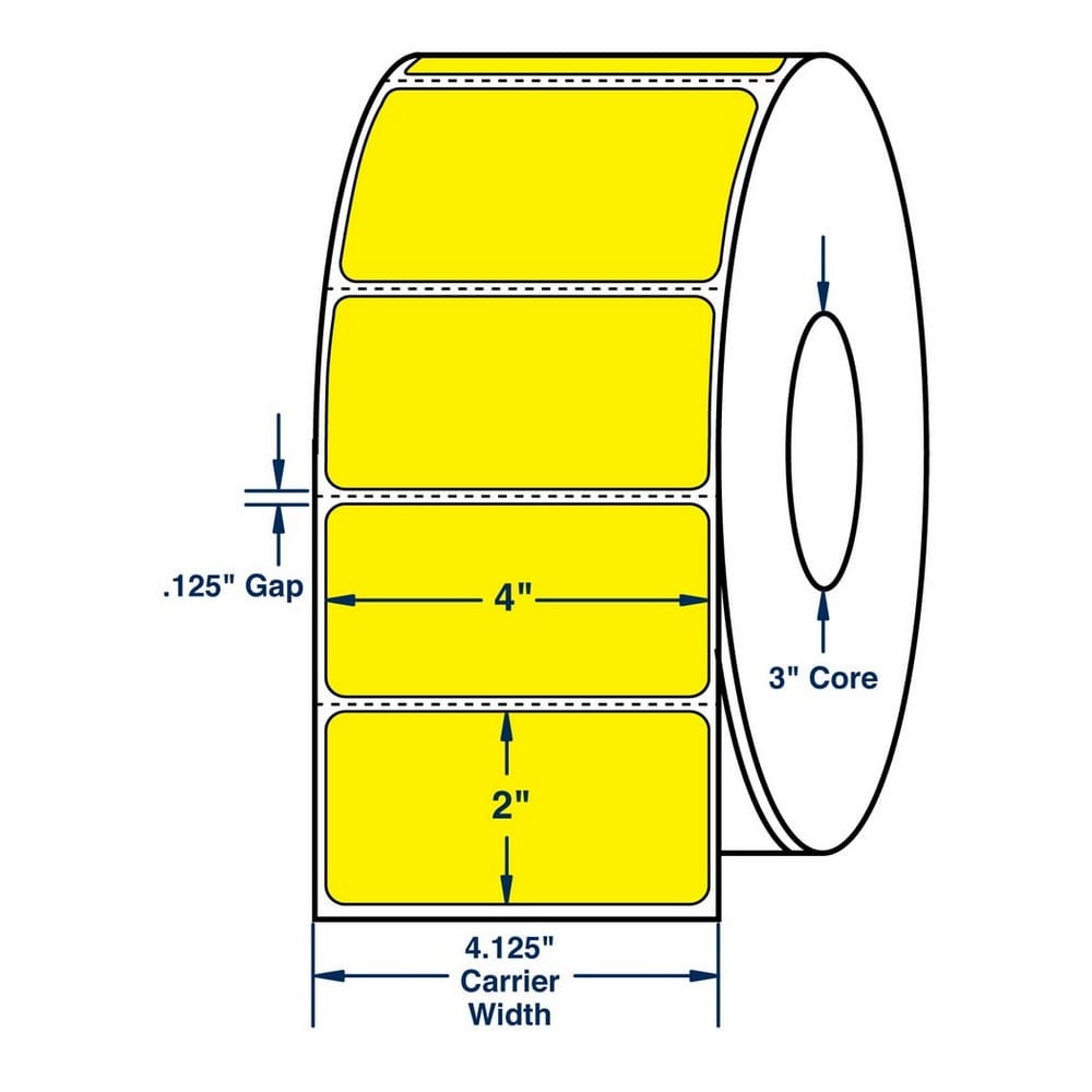 4" x 2" General Use Label w/ Perf Thermal Transfer Labels, Perfed, Pantone Yellow. 2900 per roll (4 Rolls per Carton) - Image 2