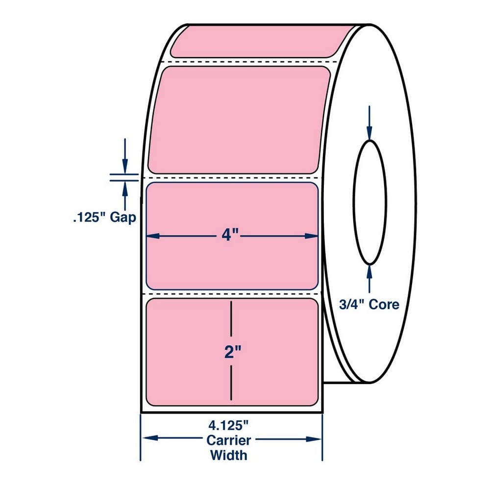 4" x 2" General Use Label w/ Perf Thermal Transfer Labels, Perfed, Pastel Pink. 2900 per roll (4 Rolls per Carton) - Image 2