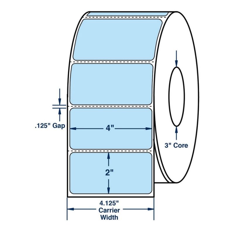 4" x 2" General Use Label w/ Perf Thermal Transfer Labels, Perfed, Pastel Blue. 2900 per roll (4 Rolls per Carton)