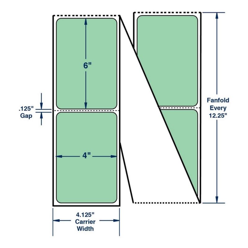 4" x 6" One Across Thermal Transfer Labels, Fanfolded. Color: Pastel Green. (2000 Labels Per Stack, 2 Stacks Per Carton)