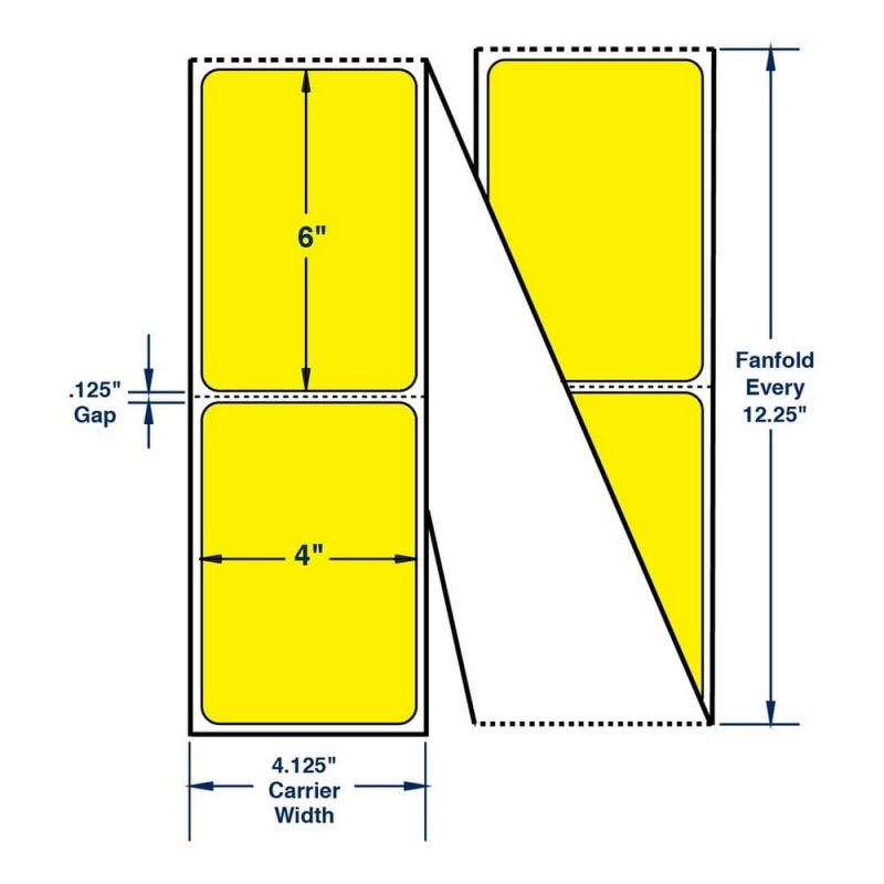 4" x 6" One Across Thermal Transfer Labels, Fanfold. Color: Pantone Yellow (2000 Labels Per Stack, 2 Stacks Per Carton)
