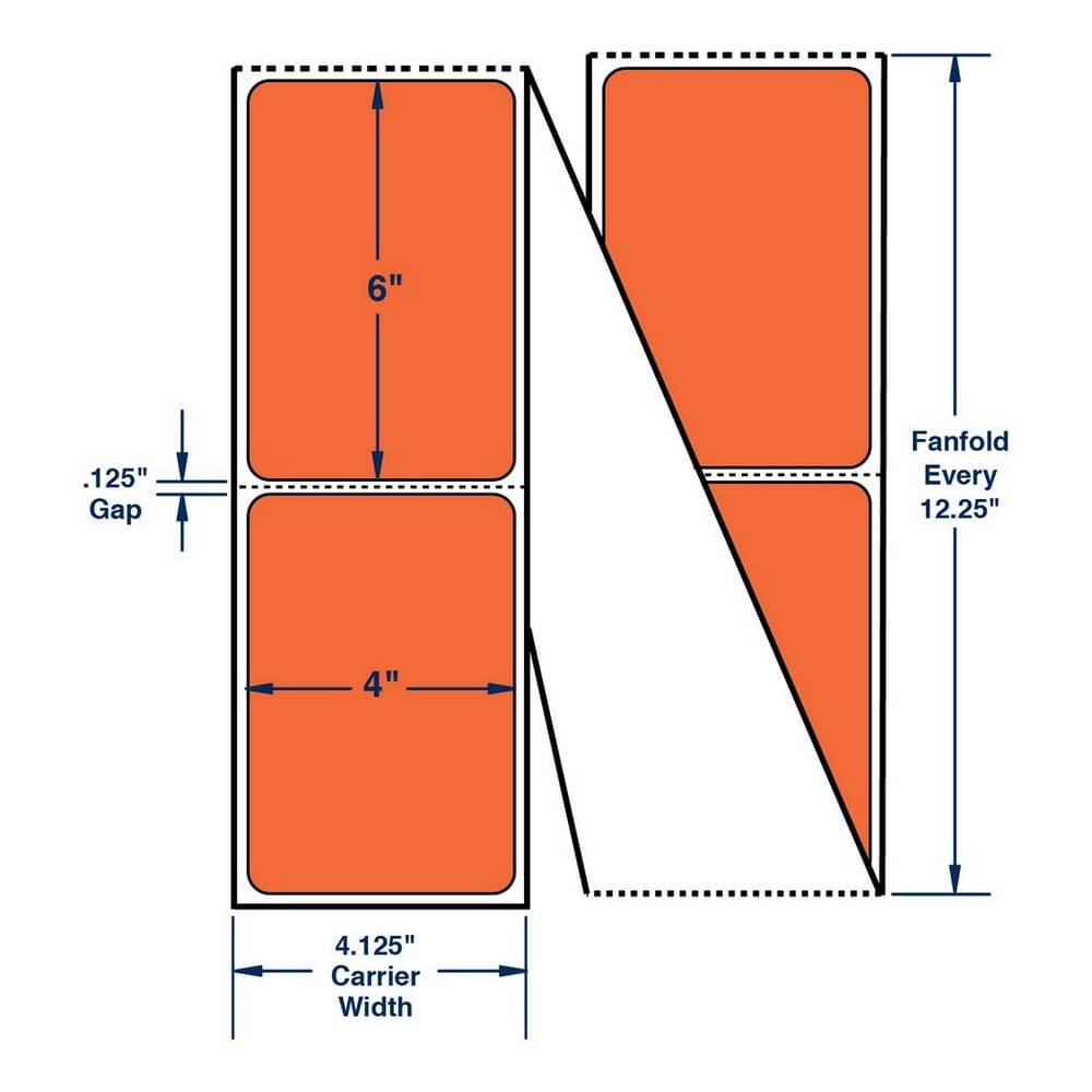 4" x 6" One Across Thermal Transfer Labels, Fanfolded. Color: Orange. (2000 Labels Per Stack, 2 Stacks Per Carton)