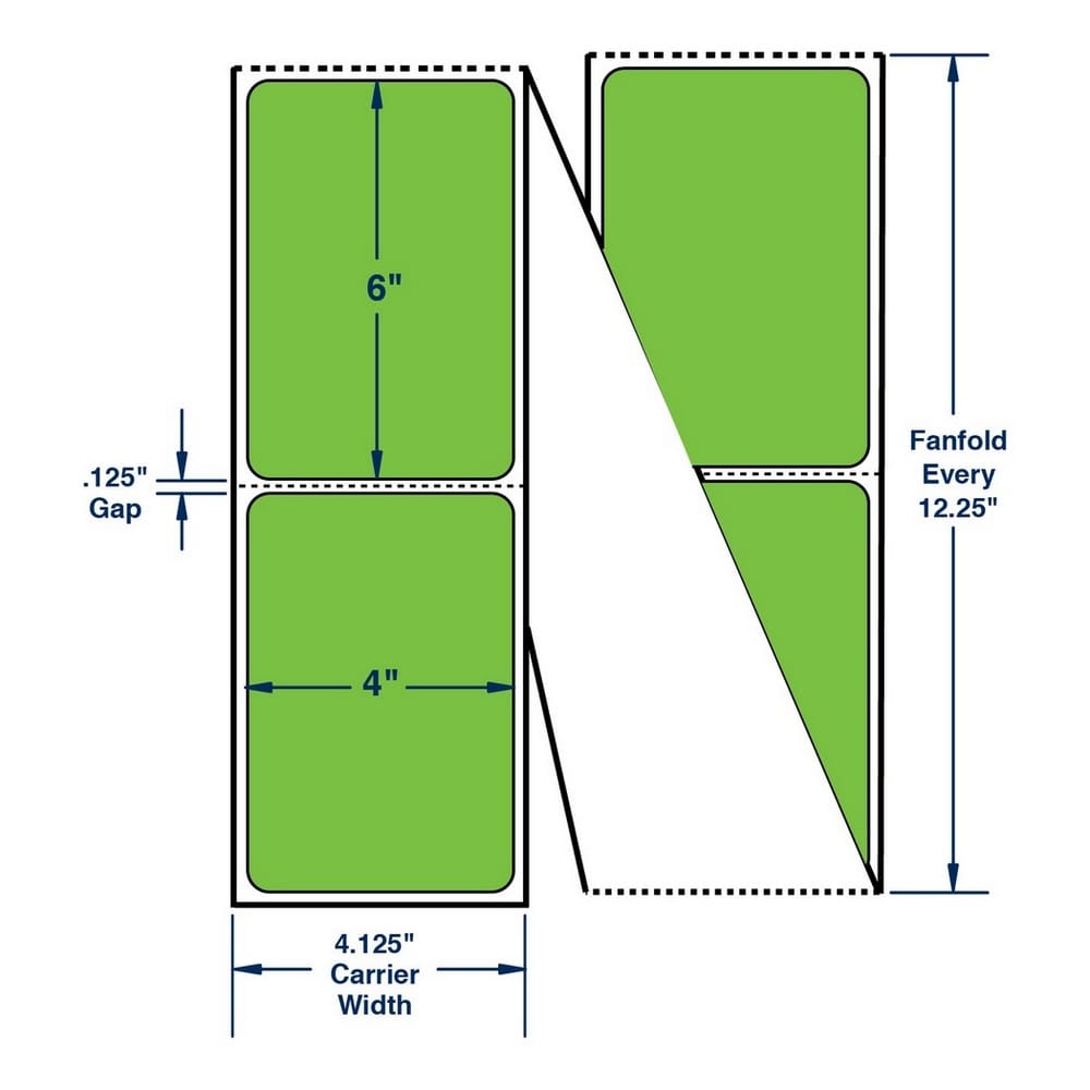 4" x 6" One Across Thermal Transfer Labels, Fanfolded. Color: Green. (2000 Labels Per Stack, 2 Stacks Per Carton) - Image 2