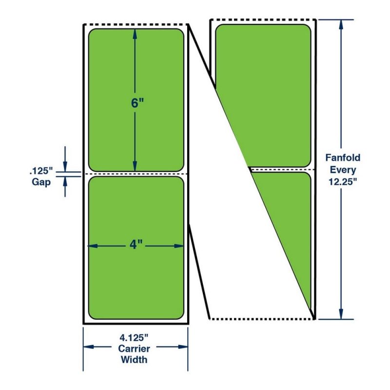 4" x 6" One Across Thermal Transfer Labels, Fanfolded. Color: Green. (2000 Labels Per Stack, 2 Stacks Per Carton)