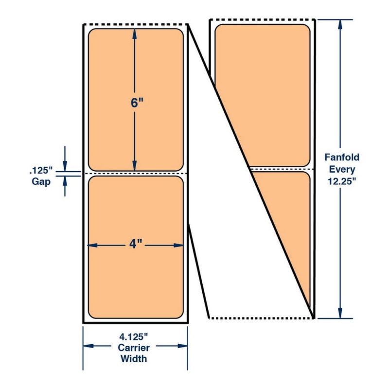4" x 6" One Across Thermal Transfer Labels, Fanfolded. Color: Pastel Orange (2000 Labels Per Stack, 2 Stacks Per Carton)