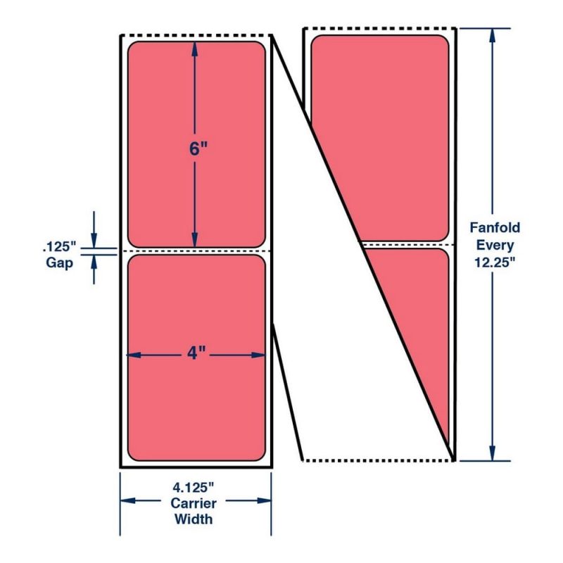 4" x 6" Fluorescent Thermal Transfer Labels, Fanfold. Color: Red (2000 Labels Per Stack, 2 Stacks Per Carton)