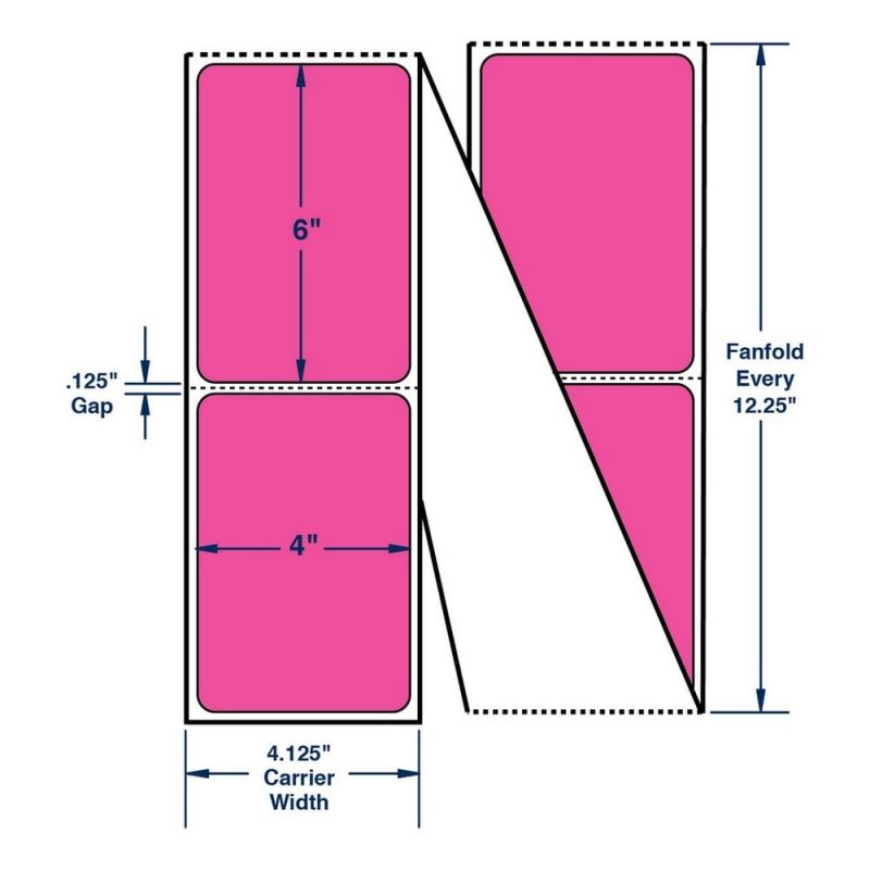 4" x 6" Fluorescent Thermal Transfer Labels, Fanfold. Color: Pink (2000 Labels Per Stack, 2 Stacks Per Carton)