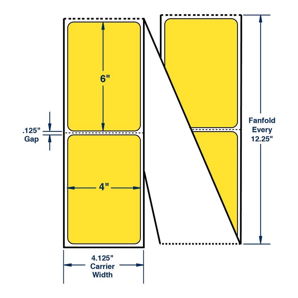 4" x 6" Fluorescent Thermal Transfer Labels, Fanfold. Color: Yellow (2000 Labels Per Stack, 2 Stacks Per Carton)
