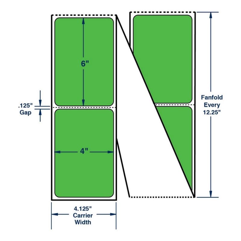 4" x 6" Fluorescent Thermal Transfer Labels, Fanfold. Color: Green (2000 Labels Per Stack, 2 Stacks Per Carton)