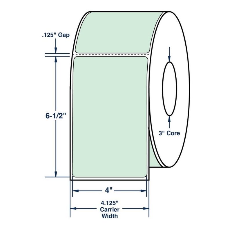 4" x 6.5" Pastel Green General Use Label w/ Perf Thermal Transfer Labels, Perfed, 900 per roll (4 Rolls per Carton)