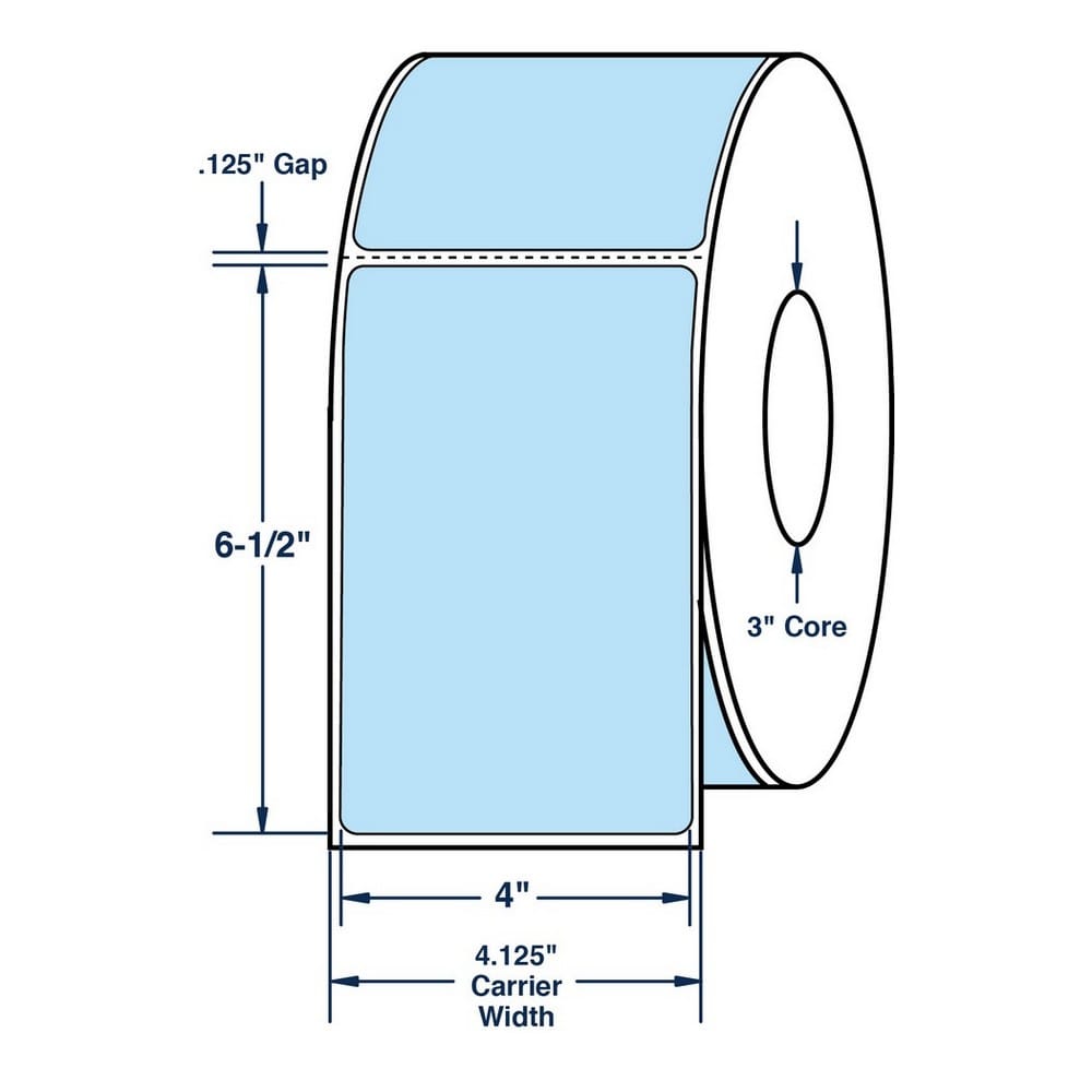 4" x 6.5" Pastel Blue General Use Label w/ Perf Thermal Transfer Labels, Perfed, 900 per roll (4 Rolls per Carton)