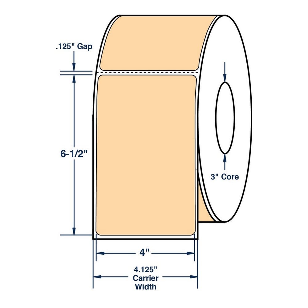 4" x 6.5" Pastel Orange General Use Label w/ Perf Thermal Transfer Labels, Perfed, 900 per roll (4 Rolls per Carton)