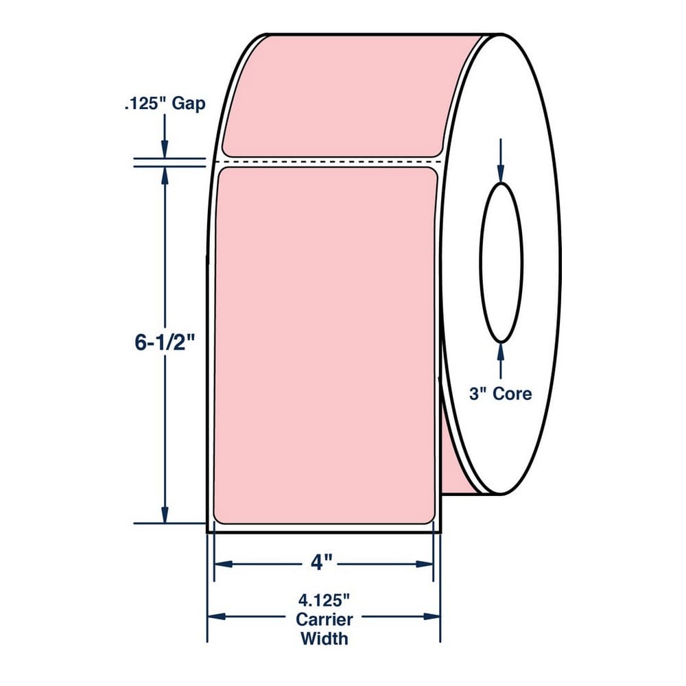 4" x 6.5" Pastel Pink General Use Label w/ Perf Thermal Transfer Labels, Perfed, 900 per roll (4 Rolls per Carton) - Image 2