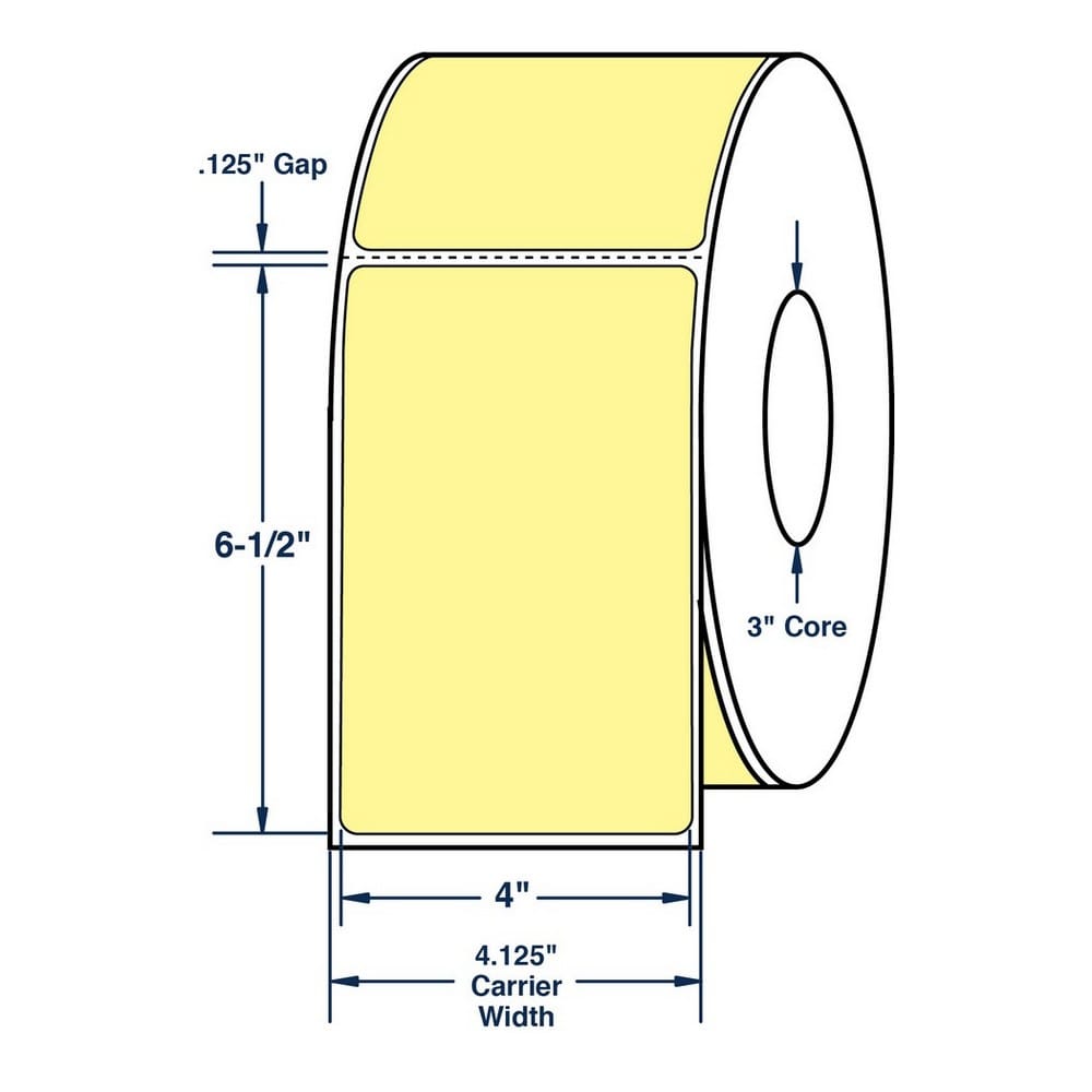 4" x 6.5" Pastel Yellow General Use Label w/ Perf Thermal Transfer Labels, Perfed, 900 per roll (4 Rolls per Carton)