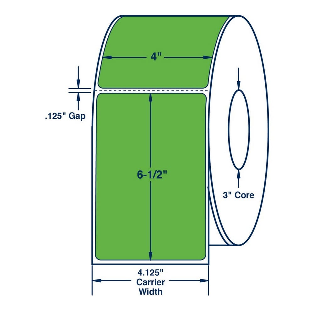 4" x 6.5" Green Thermal Transfer Labels, 900 per roll (4 Rolls per Carton) - Image 2