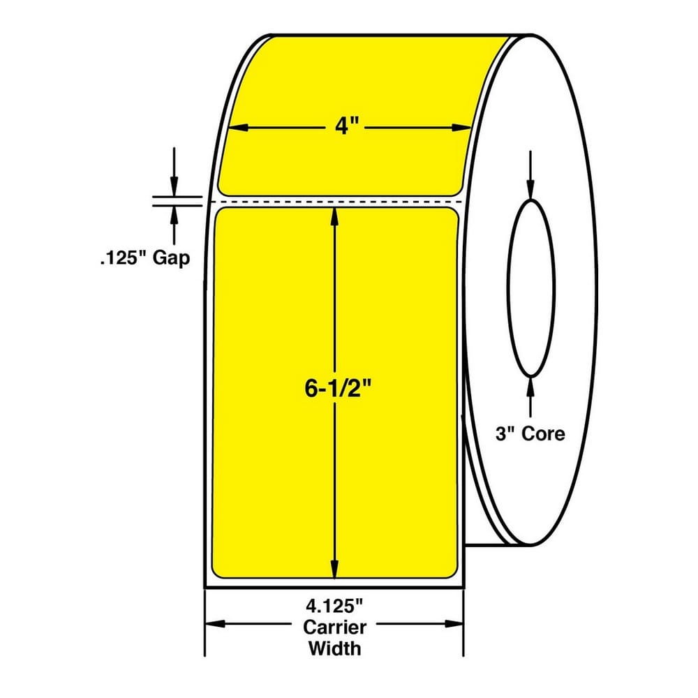 4" x 6.5" Yellow Thermal Transfer Labels, 900 per roll (4 Rolls per Carton) - Image 2