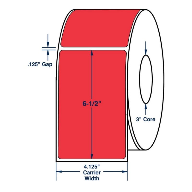 4" x 6.5" Red Thermal Transfer Labels, 900 per roll (4 Rolls per Carton)